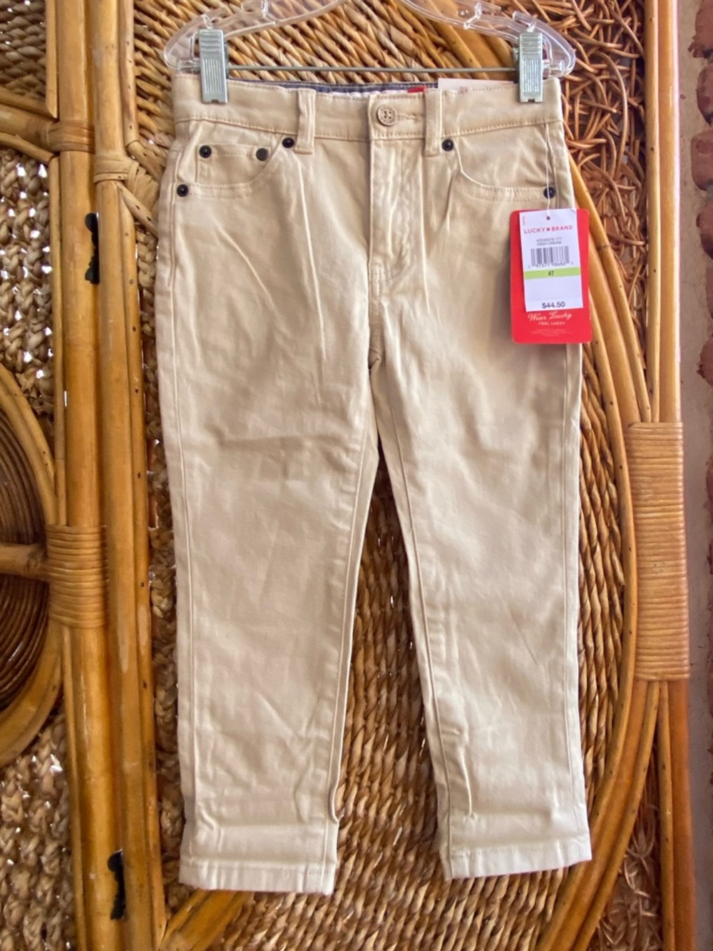NWT Lucky Brand Boys 4T Beige Skinny Jeans